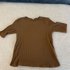 Vince Ribbed Elbow-Sleeve Top